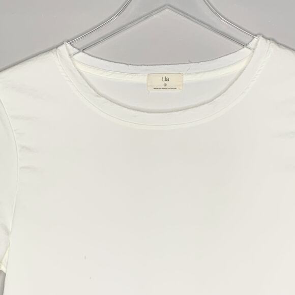 T.La S Womens White Classic Crew Neck Tee Short Sleeve Textured Collar - Picture 4 of 9